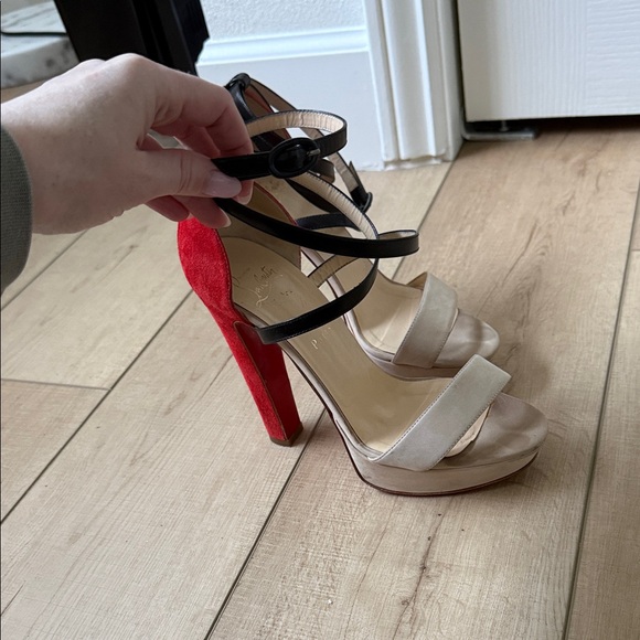 Christian Louboutin Orange and Cream Platform Heels - Picture 8 of 9